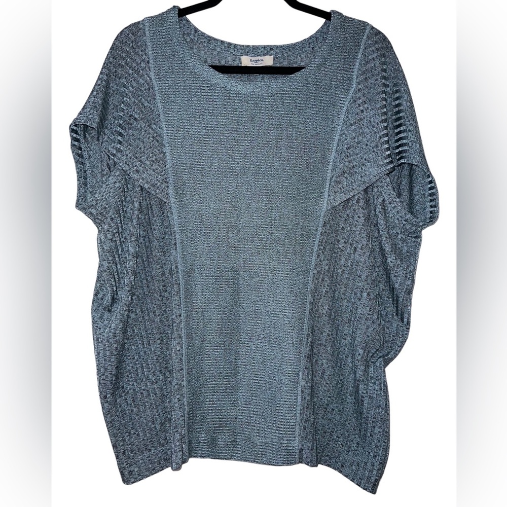Hayden LA Turquoise Metallic Shimmer Loose Ribbed Top w/ Bat Wing Sleeve